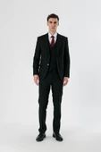 Siyah Kırlangıç Yaka Yelekli Likralı 6 Drop Slim Fit Dar Kesim Klasik Takım Elbise 1001240167 - 7
