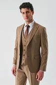 Tütün Gabardin Kırlangıç Yaka Yelekli Likralı 6 Drop Slim Fit Klasik Takım Elbise 1001240188 thumbnail 8