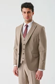 Koyu Camel Gabardin Kırlangıç Yaka Yelekli Likralı 6 Drop Slim Fit Klasik Takım Elbise 1001240188 thumbnail 1