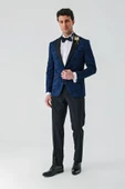 Koyu Lacivert Çıkarılabilir Kırlangıç Yaka Likralı 6 Drop Slim Fit Smokin Damatlık 1001240204 - 12