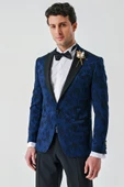 Koyu Lacivert Çıkarılabilir Kırlangıç Yaka Likralı 6 Drop Slim Fit Smokin Damatlık 1001240204 - 6
