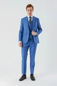 Mavi Gabardin Kırlangıç Yaka Yelekli 6 Drop Slim Fit Klasik Takım Elbise 1001240187 thumbnail 2