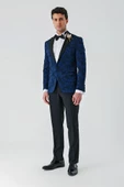 Koyu Lacivert Çıkarılabilir Kırlangıç Yaka Likralı 6 Drop Slim Fit Smokin Damatlık 1001240204 - 10