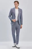 Koyu Lacivert Kırlangıç Yaka Pamuklu Keten 6 Drop Slim Fit Dar Kesim Klasik Takım Elbise 1001240103 - 1