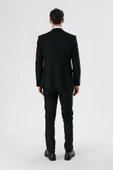Siyah Kırlangıç Yaka Yelekli Likralı 6 Drop Slim Fit Dar Kesim Klasik Takım Elbise 1001240167 - 6