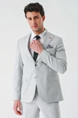 Gri Örme Kırlangıç Yaka 6 Drop Slim Fit Dar Kesim Klasik Takım Elbise 1001240112 - 8
