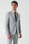 Gri Örme Kırlangıç Yaka 6 Drop Slim Fit Dar Kesim Klasik Takım Elbise 1001240112 - 12