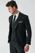 Siyah Kırlangıç Yaka Yelekli Likralı 6 Drop Slim Fit Klasik Takım Elbise 1001240168 thumbnail 12