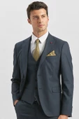 Koyu Lacivert Kırlangıç Yaka Astarlı Yelekli 6 Drop Slim Fit Klasik Takım Elbise 1001240179 - 5