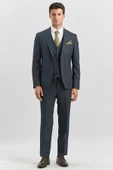 Koyu Lacivert Kırlangıç Yaka Astarlı Yelekli 6 Drop Slim Fit Klasik Takım Elbise 1001240179 - 4