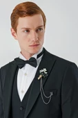 Siyah Çıkarılabilir Kırlangıç Yaka Yelekli Likralı 6 Drop Slim Fit Smokin Damatlık 1001240200 - 8