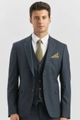 Koyu Lacivert Kırlangıç Yaka Astarlı Yelekli 6 Drop Slim Fit Klasik Takım Elbise 1001240179 - 1