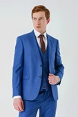 Saks Gabardin Kırlangıç Yaka Yelekli 6 Drop Slim Fit Klasik Takım Elbise 1001240187 - 9