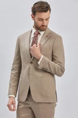 Bej Armürlü Mono Yaka Keten Karışımlı 6 Drop Slim Fit Dar Kesim Casual Takım Elbise 1001240169 - 3