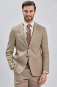 Bej Armürlü Mono Yaka Keten Karışımlı 6 Drop Slim Fit Dar Kesim Casual Takım Elbise 1001240169 - 4