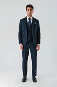 Koyu Lacivert Kırlangıç Yaka Yelekli Likralı 6 Drop Slim Fit Klasik Takım Elbise 1001240168 - 12