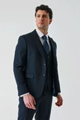 Koyu Lacivert Kırlangıç Yaka Yelekli Likralı 6 Drop Slim Fit Klasik Takım Elbise 1001240168 - 11