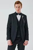 Siyah Çıkarılabilir Kırlangıç Yaka Yelekli Likralı 6 Drop Slim Fit Smokin Damatlık 1001240200 - 11