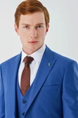 Saks Gabardin Kırlangıç Yaka Yelekli 6 Drop Slim Fit Klasik Takım Elbise 1001240187 - 8