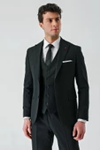Siyah Kırlangıç Yaka Yelekli Likralı 6 Drop Slim Fit Klasik Takım Elbise 1001240168 thumbnail 9