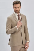 Bej Armürlü Mono Yaka Keten Karışımlı 6 Drop Slim Fit Dar Kesim Casual Takım Elbise 1001240169 - 2