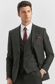 Siyah Kırlangıç Yaka Astarlı Yelekli 6 Drop Slim Fit Dar Kesim Klasik Takım Elbise 1001240179 - 2