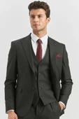 Siyah Kırlangıç Yaka Astarlı Yelekli 6 Drop Slim Fit Dar Kesim Klasik Takım Elbise 1001240179 - 1