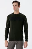 Koyu Haki Uzun Kollu Desenli Bisiklet Yaka Pamuklu Klasik Comfort Fit Triko 1012235158 - 3
