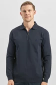 Koyu Lacivert Uzun Kollu Örme Polo Yaka Slim Fit Dar Kesim Triko 1012245150 - 3