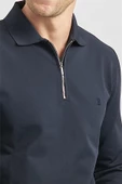 Koyu Lacivert Uzun Kollu Örme Polo Yaka Slim Fit Dar Kesim Triko 1012245150 - 5
