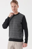Gri Uzun Kollu Desenli Bisiklet Yaka Klasik Comfort Fit Rahat Kesim Triko 1012235163 - 3