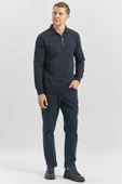 Koyu Lacivert Uzun Kollu Örme Polo Yaka Slim Fit Dar Kesim Triko 1012245150 - 4