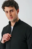 Siyah Dik Yaka Pamuklu Klasik Comfort Fit Rahat Kesim Triko 1012235005 - 4