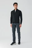 Siyah Dik Yaka Pamuklu Klasik Comfort Fit Rahat Kesim Triko 1012235005 - 2