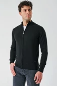 Siyah Dik Yaka Pamuklu Klasik Comfort Fit Rahat Kesim Triko 1012235005 - 5