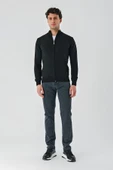 Siyah Dik Yaka Pamuklu Klasik Comfort Fit Rahat Kesim Triko 1012235005 - 7