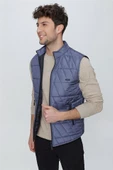 İndigo Mavi Dik Yaka Kapitone Casual Şişme Yelek 1009225153 - 5