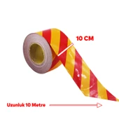 Reflektörlü Yapışkanlı Parlayan Fosfor Sarı Kırmızı 10 Mt Reflektif Düz Şerit Bant 10 cm İkaz Bandı thumbnail 2