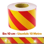 Reflektörlü Yapışkanlı Parlayan Fosfor Sarı Kırmızı 10 Mt Reflektif Düz Şerit Bant 10 cm İkaz Bandı thumbnail 4