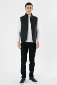 Siyah Dik Yaka Kapitone Klasik Slim Fit Yelek 1009235151 - 4