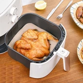 BUFFER® 250 Adet Air Fryer Pişirme Kağıdı Tek Kullanımlık Hava Fritöz Yağ Geçirmez Yapışmaz Gıda Pişirme Kağıdı Delikli Kare Model - 5