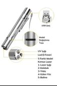 BUFFER® Usb İle Şarj Edilebilen 3In 1 Kırmızı Işık +Beyaz Led Meşale Işık + Uv El Feneri Kedi Lazeri - 9
