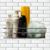 BUFFER® Kendiliğinden Yapışkanlı Krom Paslanmaz Metal Şampuanlık Banyo Düzenleyici Raf - 1