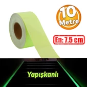 Fotolümen Gece Parlayan 7.5 cm Yeşil Reflektörlü Fosforlu Reflektif Düz Şerit Bant 10 Mt İkaz Bandı - 1