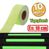 Fotolümen Gece Parlayan En 10 cm Reflektörlü 10 Mt İkaz Yeşil Fosforlu Reflektif Düz Şerit Bant - 1