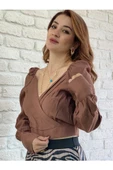 Kadın Kahverengi Crop,bluz - 1