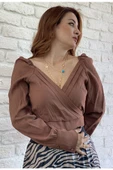 Kadın Kahverengi Crop,bluz - 3