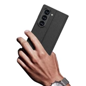 Galaxy Z Fold 6 Kılıf Karbon Fiber Tasarımlı Magnetik Tokalı Kartlıklı Redclick Kıpta Zega Kapak thumbnail 4