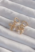 MuI MuI Pirinç Gold Renk İri Zirkon Taşlı Fiyonk Model Halka Küpe - 1