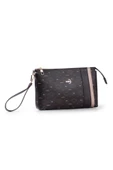 Kadın Basic Clutch Çanta Monogram Desenli Şeritli Kahverengi Taba (4006K) 214012 - 2